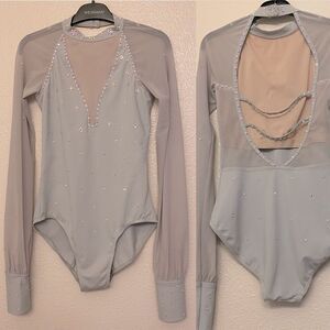 Weissman solo custom Dance costume gray Long Poet Sleeve Leotard MT11817 SA